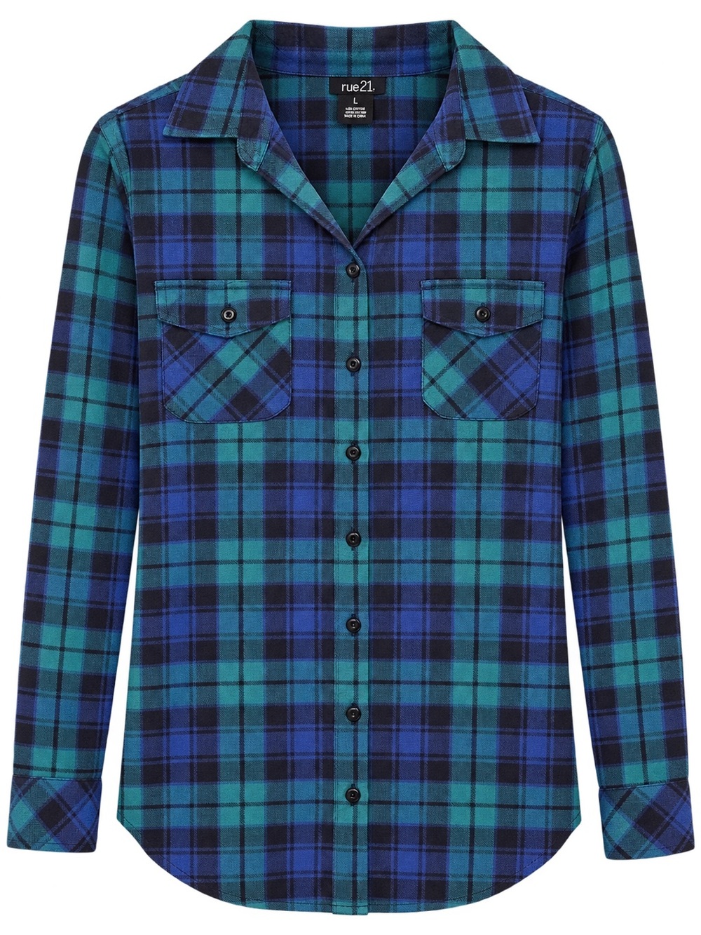rue21 women’s  Blue & Teal Plaid Button-Up Shirt